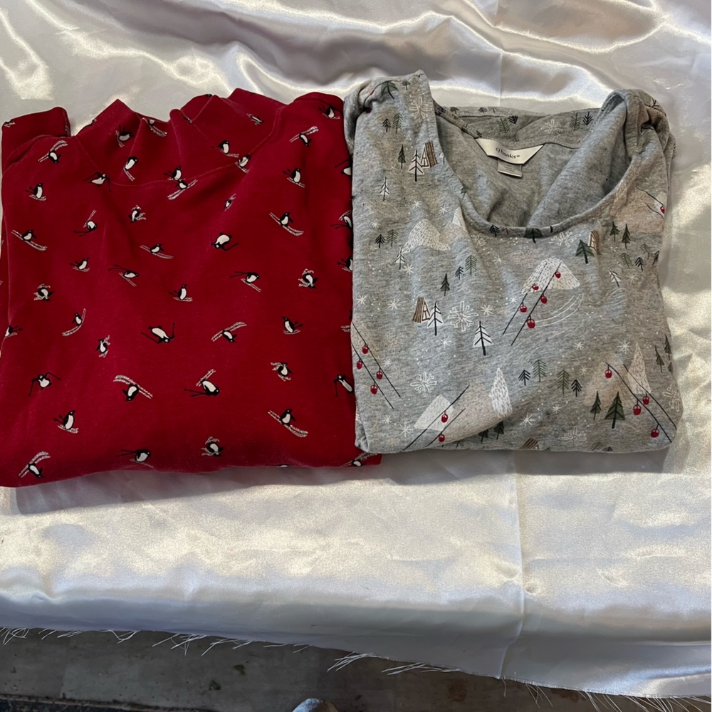 Plus size 3X  Holiday Penguin and Winter Scene Shirts. SET OF 2 SHIRTS